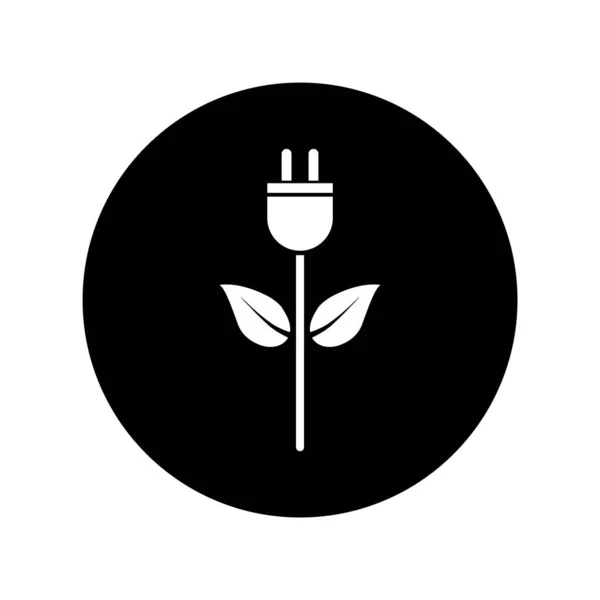 Cabo de alimentação eco em círculo preto. Energia alternativa. Logotipo do círculo. Ambiente limpo. Ilustração vetorial. Imagem de stock. — Vetor de Stock