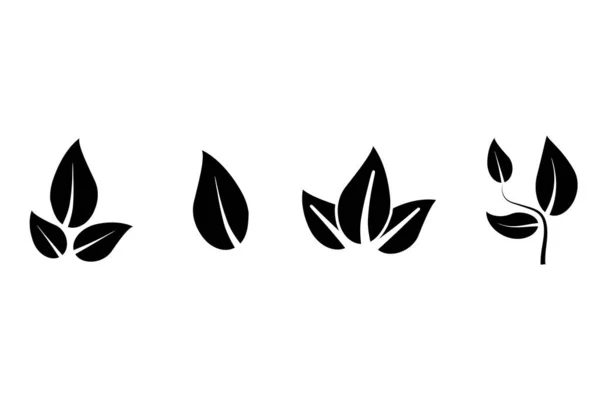 Значок чорного листя. Екологічний набір символів. Природний фон. Здоровий органічний. Веганська їжа. Векторні ілюстрації. Зберігати зображення . — стоковий вектор