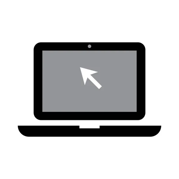 Laptop med markörikon på grå bakgrund. Datormusklick. Pekarpilen symbol. Vektorillustration. Lagerbild. — Stock vektor