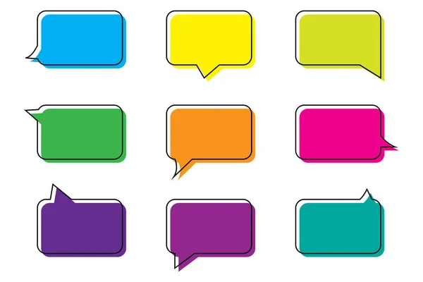 Color rectangle speech bubble icon set. Hand drawn chat talk bubble. Message symbol. Vector illustration. Stock image. — Stock Vector