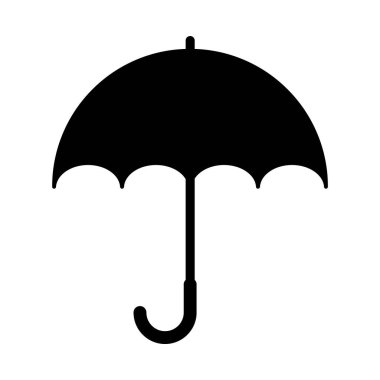 Klasik siyah şemsiye silueti simgesi. Yağmur vakti. Basit düz dizayn. Seyahat konsepti. Vektör çizimi. Resim yükle.