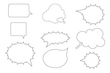 Siyah konuşma balonu simgesi ayarlandı. Sohbet amblemi. Mesaj sembolü. İletişim arkaplanı. Vektör çizimi. Resim yükle.