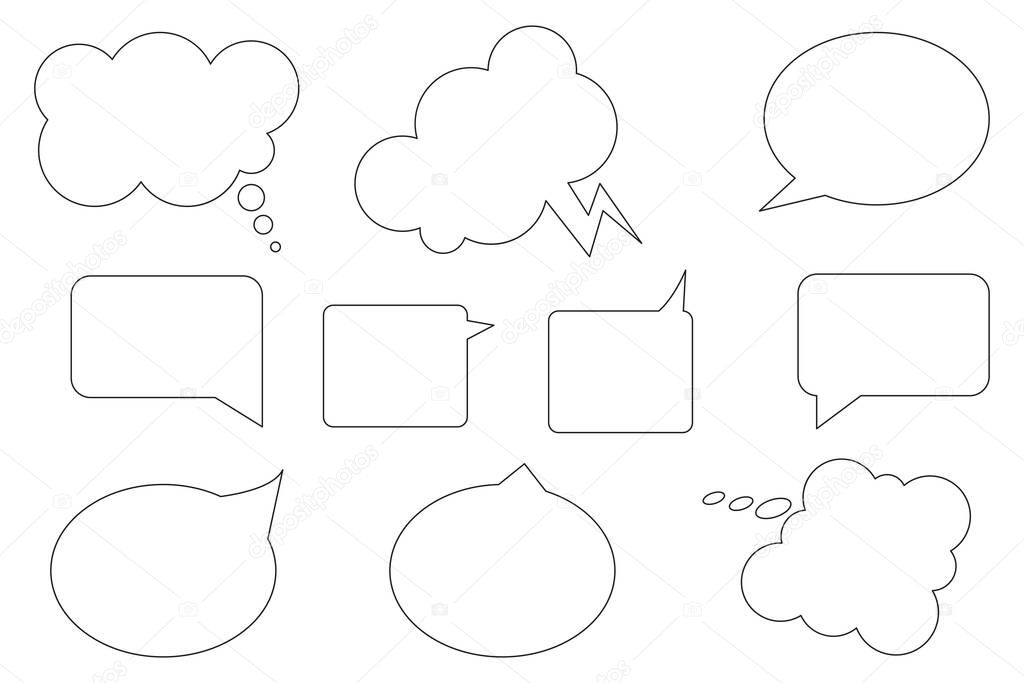 Speech bubble silhouette icon set. Message symbol. Chat emblem. Communication backdrop. Vector illustration. Stock image.