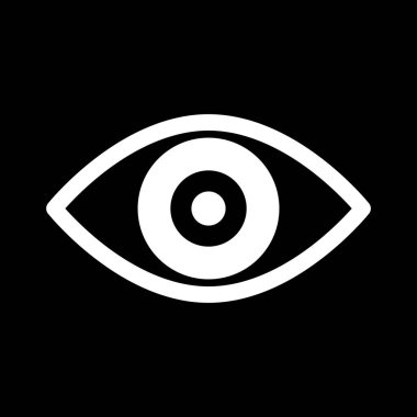 Siyah arka planda beyaz göz simgesi. İmgelem sembolü. Oftalmoloji işareti. Tıp konsepti. Vektör çizimi. Resim yükle.