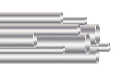 Farklı çaplarda metal borular. Paslanmaz çelik. Su kaynağı. Web afişi. Vektör çizimi. Resim yükle.