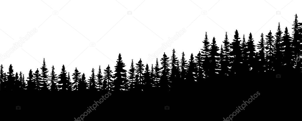 Forest silhouette. Nature landscape. Environment background. Flat abstract design. Vector illustration. Stock image.