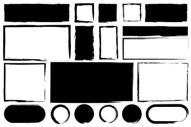 Bir sürü grunge çerçeve. Dekor sanatı. Çizim çizimi. Boya sıçraması. Soyut stil. Vektör çizimi. Resim yükle. 