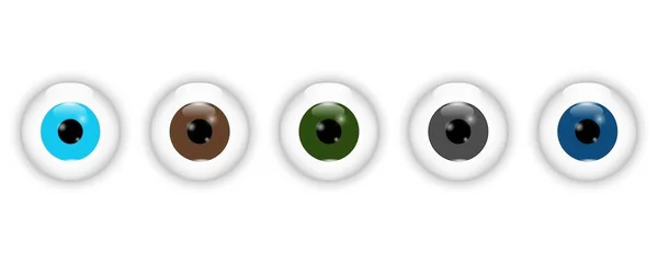 Realisztikus, különböző szemgolyók. Kék, barna, zöld, fekete és sötétkék szem ikon. Vektor illusztráció. Készletkép. — Stock Vector