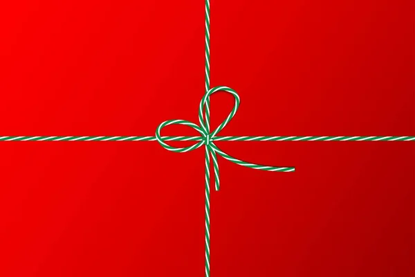 Arco verde e branco no fundo vermelho. Emblema de presente de Natal. Símbolo do feriado. Ilustração vetorial. Imagem de stock. — Vetor de Stock