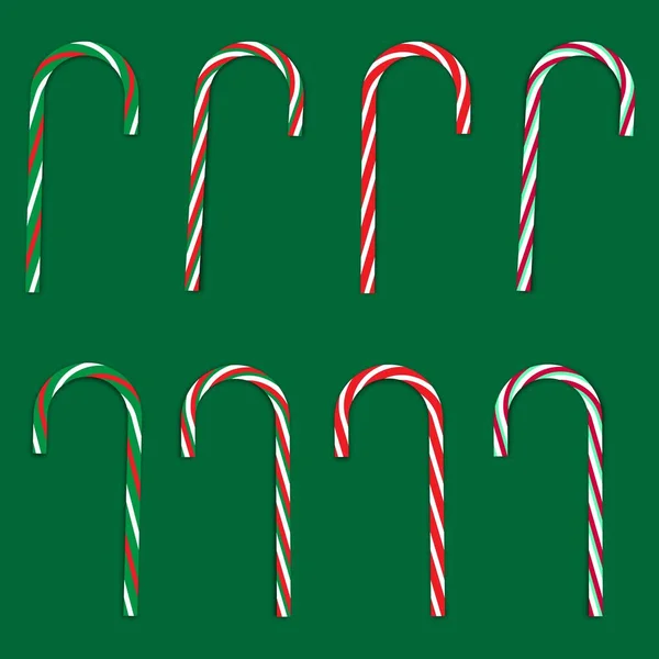 Conjunto isolado de bengalas de doces de Natal em fundo verde. Bons tempos. Arte da decoração. Ilustração vetorial. Imagem de stock. — Vetor de Stock