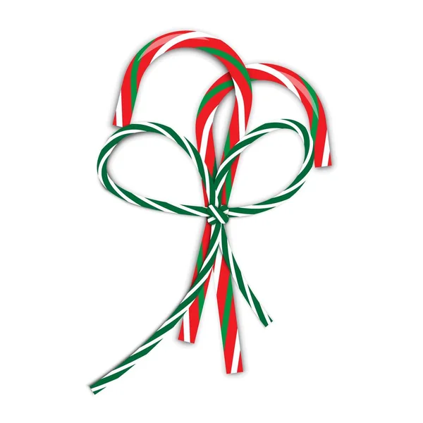 Duas bengalas de doces de Natal com arco no fundo branco. Férias. Arte desenhada à mão. Ilustração vetorial. Imagem de stock. — Vetor de Stock