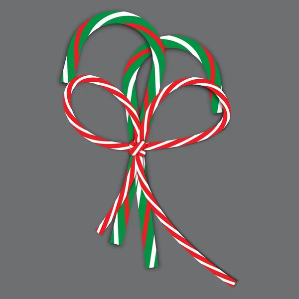 Dois cruzados bengala de Natal com arco em fundo cinza. Símbolo do feriado. Ilustração vetorial. Imagem de stock. — Vetor de Stock