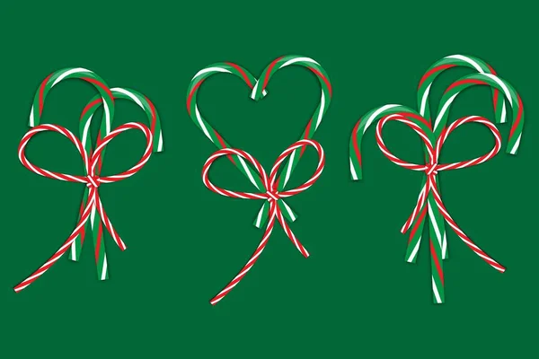 Conjunto de cana-de-açúcar de Natal com arco sobre fundo verde. Arte da decoração. Bons tempos. Ilustração vetorial. Imagem de stock. — Vetor de Stock