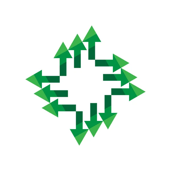 Setas verdes para fora ícone. A formar um losango. Ponteiro de navegação. Figura geométrica. Ilustração vetorial. Imagem de stock. — Vetor de Stock