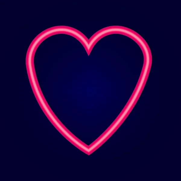 霓虹灯粉色心脏图标。深蓝色背景。爱的标志。浪漫的感觉发光的效果。矢量图解。股票形象. — 图库矢量图片