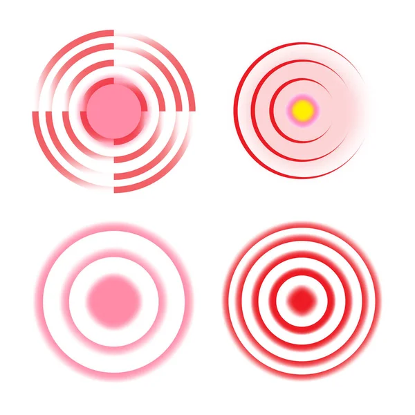 Dolor círculo icono rojo conjunto. Concepto de salud. Signo abstracto. Antecedentes. Ilustración vectorial. Imagen de stock. — Vector de stock