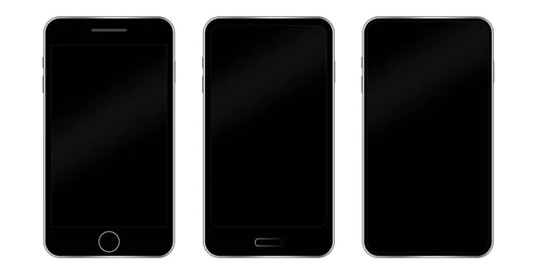 Realistic smartphone icon set. Black screen. Communication technology concept. Vector illustration. Stock image. — Stock Vector