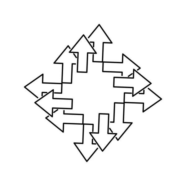 Svarta pilar utåt ikonen. Navigeringsvisare. Markörtecken. Abstrakt geometrisk figur. Vektorillustration. Lagerbild. — Stock vektor