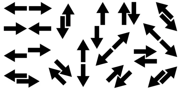Μαύρη συλλογή εικονίδιο βέλη. Διαφορετική κατεύθυνση. Δείκτης πλοήγησης. Το έμβλημα του δρομέα. Εικονογράφηση διανύσματος. Εικόνα αρχείου. — Διανυσματικό Αρχείο