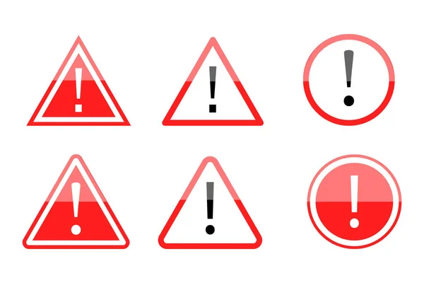 赤い警告道路標識。赤い危険アイコンセット。道路交通だ。三角形と丸マーク。ベクトルイラスト。ストック画像. — ストックベクタ