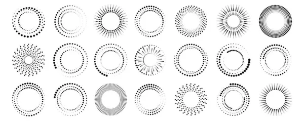 Spousta tečkovaných kruhových ikon. Abstraktní futuristický umělecký design. Geometrický tvar. Vektorová ilustrace. Stock image. — Stockový vektor