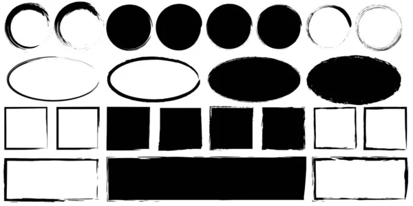 잉크 기하학적 도형의 집합. 추상적 인 디자인. 격리 된 흑인 원소들. 페인트 붓. 벡터 일러스트. Stock image. — 스톡 벡터