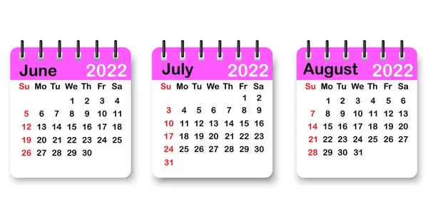 夏のスパイラルカレンダーの葉。ピンク2022ページのアイコン。休暇の時間だ。ビジネス組織。ベクトルイラスト。ストック画像. — ストックベクタ