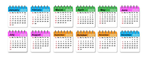 2022年螺旋式日历。商业背景。简单的扁平标志。组织者的概念。矢量图解。股票形象. — 图库矢量图片
