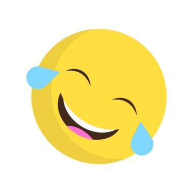 Gülme gözyaşı emojisi. Neşeli sarı surat. Mizah Mutluluğu Vektör simgesi. Komik duygu işareti. EPS 10.