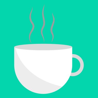 Beyaz sıcak fincan. Buharlı sabah içeceği. Sıcak içecek vektörü illüstrasyonu. Çay kahve sembolü. EPS 10.