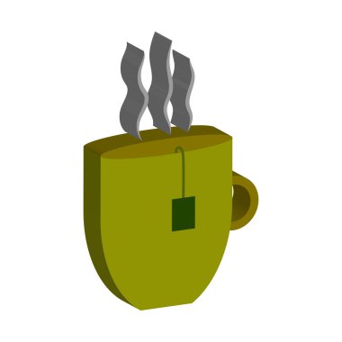 Green hot cup. Tea bag beverage. Steaming drink Vector illustration. Warm aromatic symbol. EPS 10.