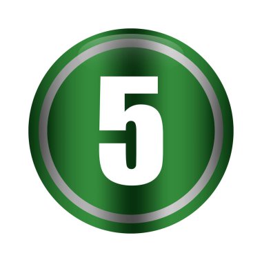 Yeşil metalik rozet. Beş basamaklı. Gradyan Vektör sembolü. Yuvarlak düğme çizimi. EPS 10.