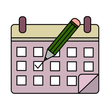 Calendar plan icon. Schedule date symbol. Agenda pencil Vector. Month event art. EPS 10.