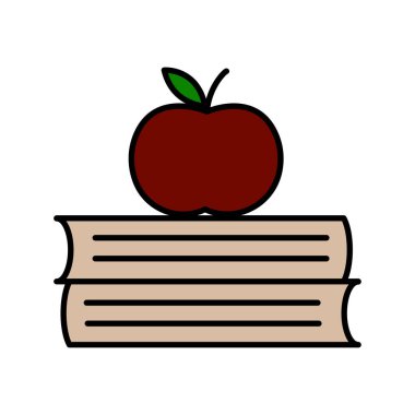 School apple icon. Book stack symbol. Education fruit Vector. Teacher day art. EPS 10.