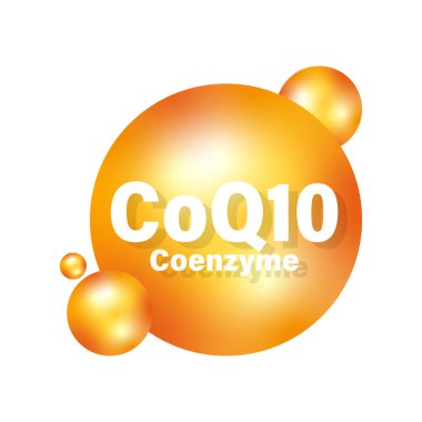Koenzim Q10 simgesi. Kalp sağlığı sembolü. Turuncu küre vektörü. Hücresel enerji topu. EPS 10.