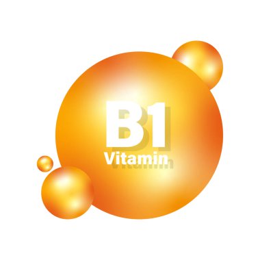 B1 vitamini simgesi. Tiamin sağlık sembolü. Turuncu küre vektörü. Organik destek topu. EPS 10.
