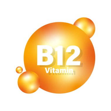 B12 vitamini simgesi. Turuncu küre vektörü. Sağlık hizmeti sembolü. Tıbbi ışıltılı top. EPS 10.