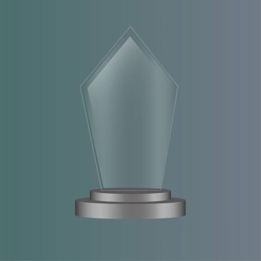 Cam kalkan kupası. Ödül sembolü. Geometrik şekil Vektör nesnesi. Karanlık bir arkaplan. EPS 10.