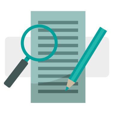 Veri arama simgesi. Belge inceleme sembolü. Bilgi Analiz Vektörü. Kağıt denetim elemanı. EPS 10.