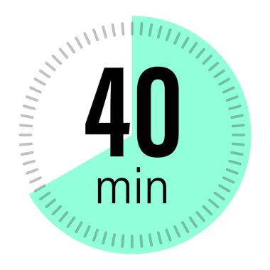 40 dakika kaldı. Zaman Yönetimi Vektörü. Kırk numara detayı. Yeşil daire simgesi. Sadece manüel vektör. Otopsi kullanılmamış. EPS 10.