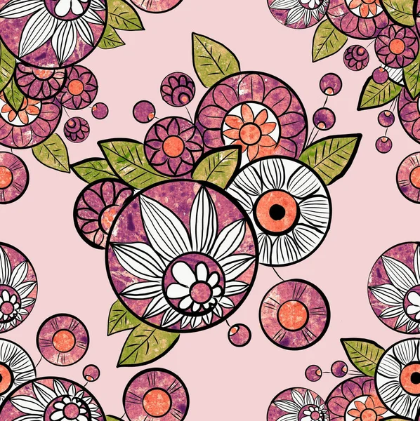 Patrón Floral Con Texturas Fondo Rosa —  Fotos de Stock