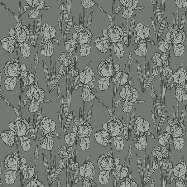 Irissen bloemen met de hand getekend patroon in grijze kleuren — Stockfoto