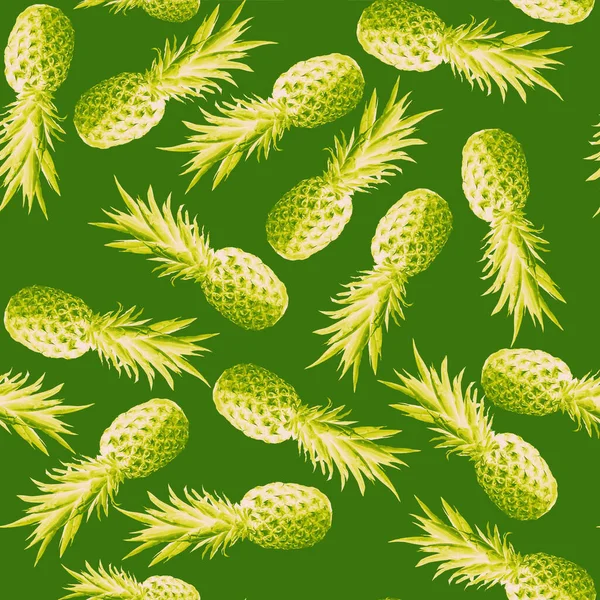 Seamless pattern with pineapples in yellow and green colours. High quality illustration