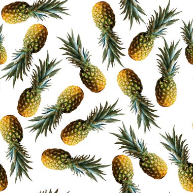 Beyaz zemin üzerinde ananas olan tropikal desen