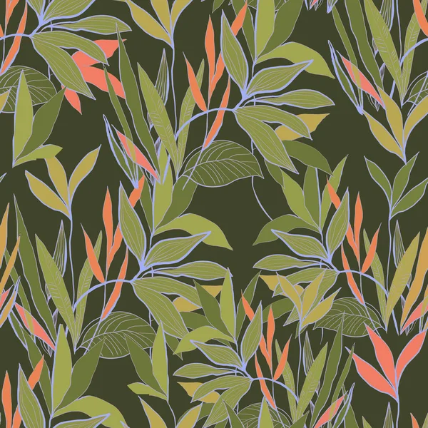 Haki rengi pürüzsüz desenli tropikal orman bitkileri.
