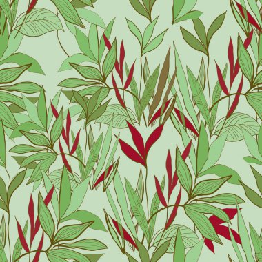 Koyu yeşil ve kırmızı yapraklı tropikal bitkiler 