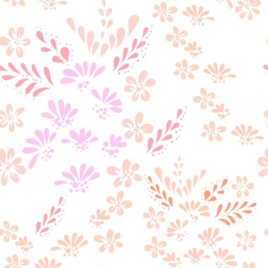 Dekoratif pembe çiçekli ve beyaz yapraklı basit desen