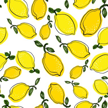 Beyaz arkaplanda sarı limonlu basit çizilmiş desen