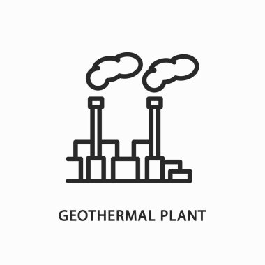 Jeotermal santral hattı düz simgesi. Vektör illüstrasyonu alternatif yenilenebilir enerji kaynakları