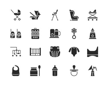 Bebek nesneleri düz sembol seti. Bebek ve ebeveynler için vektör illüstrasyonu gerekli